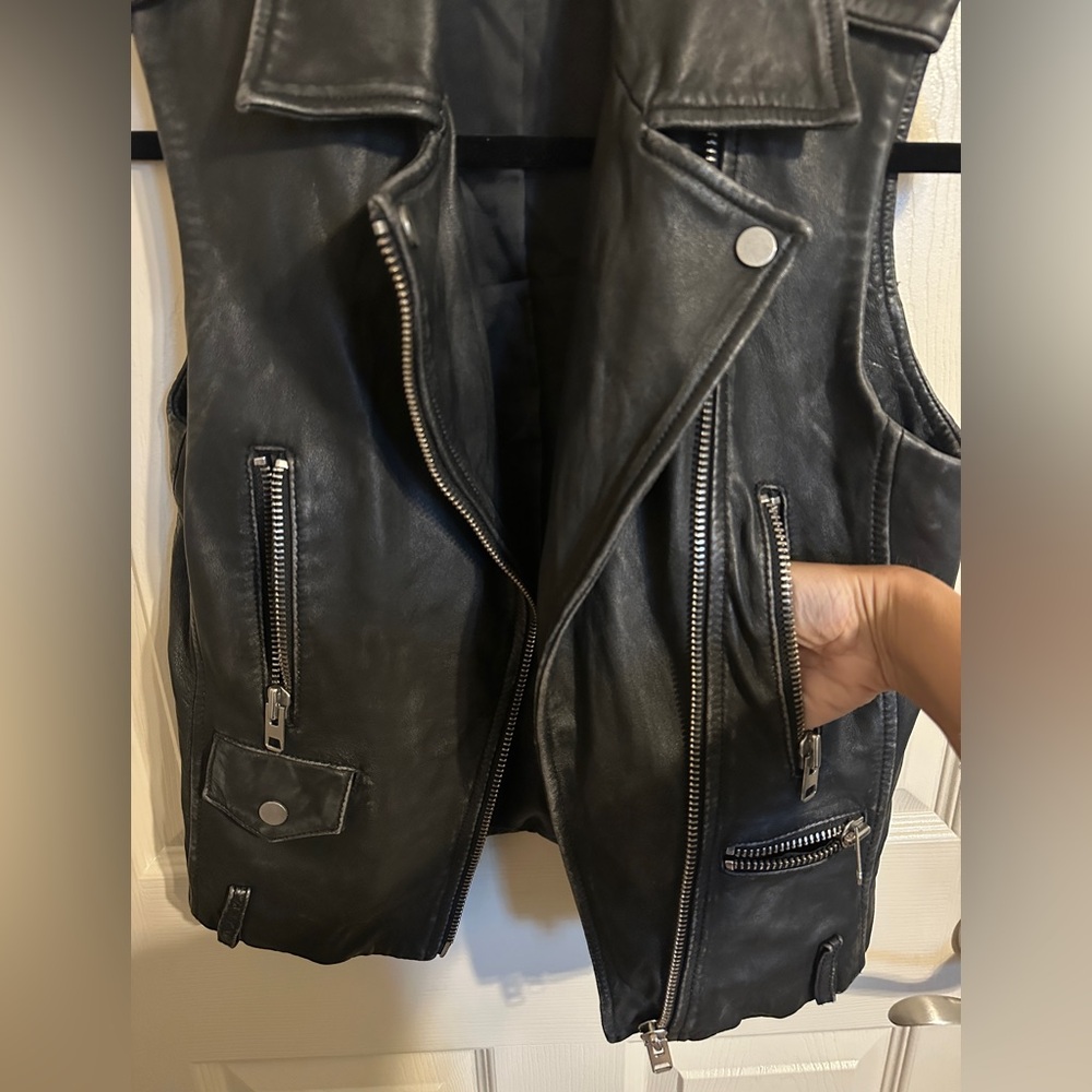 Topshop Sylvia Distressed Leather Vest Jacket, Black, Sz US 2/XS, NWOT - Picture 7 of 16